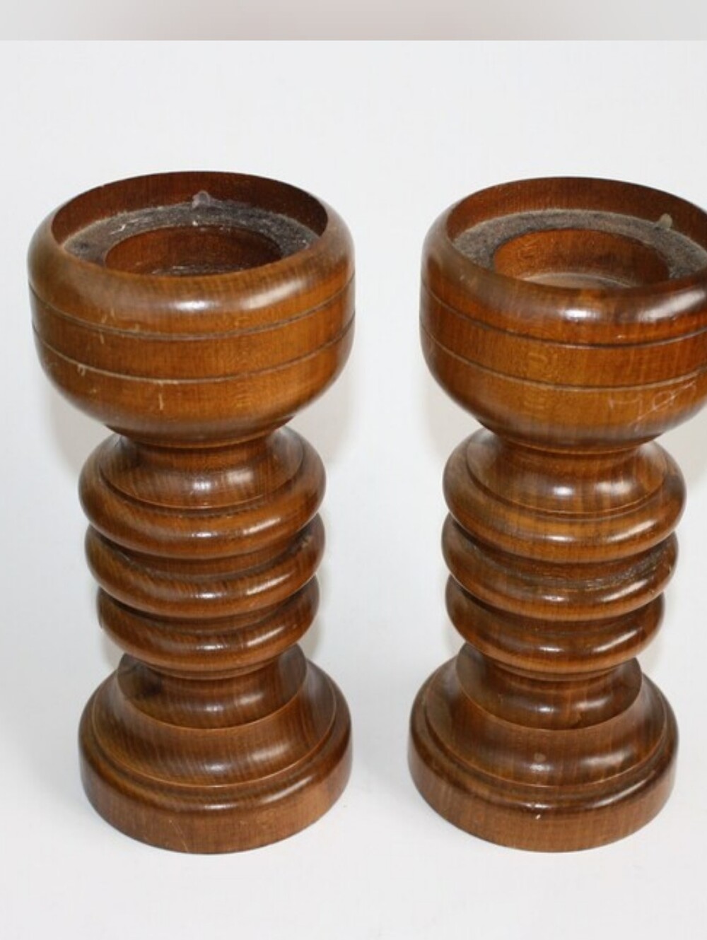 Large Vintage Pillar Candle holders turned Wood Boho Decor Farmhouse decor